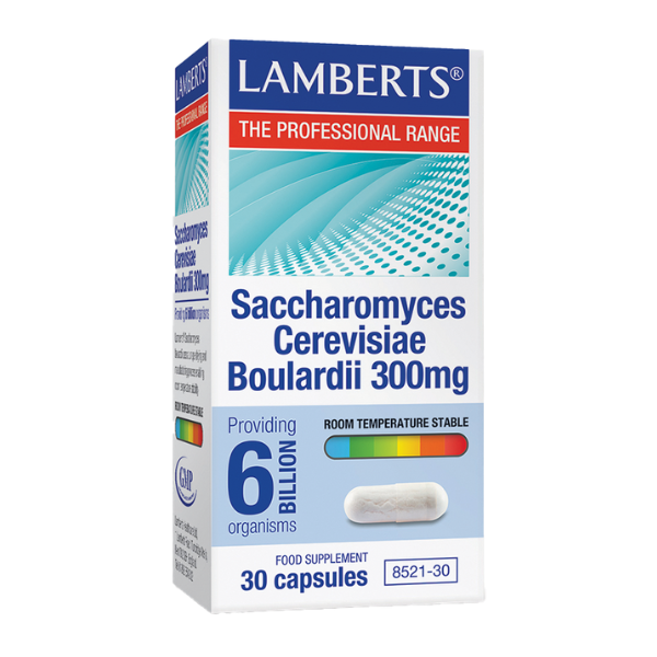 Lamberts Saccharomyces Boulardii 300mg Συμπλήρωμα 6 δις Προβιοτικών Ιδανικό για Άτομα που Ταξιδεύουν Συχνά, 30caps